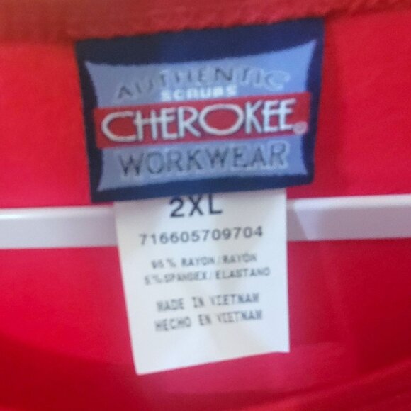 Cherokee Workwear Authentic Scrubs Long-Sleeve Red Top 2XL 95% Rayon 5% Spandex - Picture 2 of 10